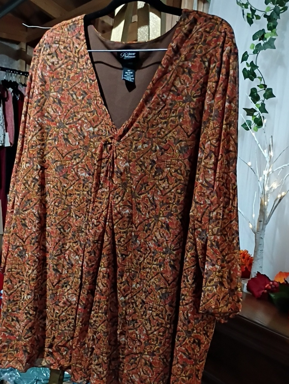 Liz & Me Rust Multi V-Neck Long Sleeve Tunic